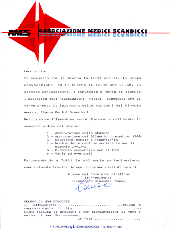 1990_Invito prima Assemblea AMES  dicembre 1990