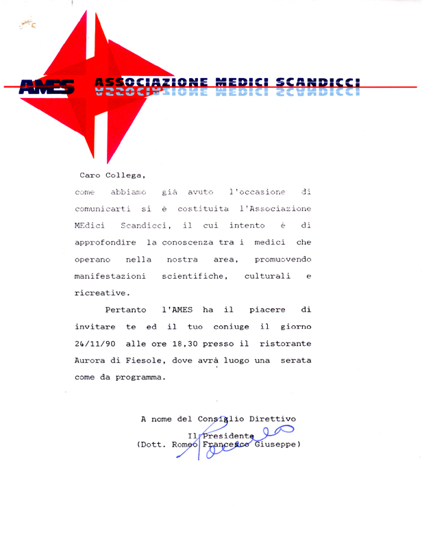 1990_Lettera invito primo evento socio culturale 24 novembre 1990 ristorante Aurora Fiesole